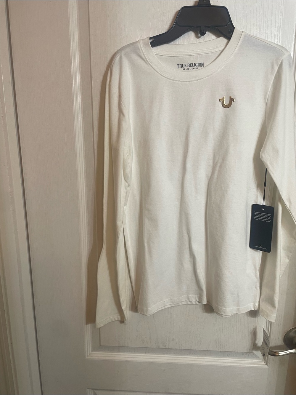 Kids size large True Religion Cream Long Sleeve Tee with Gold Logo